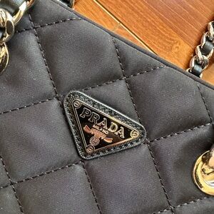 Prada Black Quilted Shoulder Bag with Gold Chain
